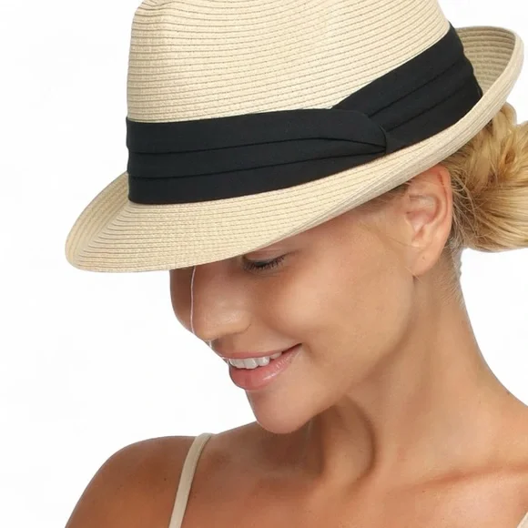 Furtalk Fedora Straw Sun Hat for Men & Women Foldable Roll L/XL NWOT - Picture 1 of 6